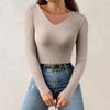 Women's Fashion V-Neck Slim Sweater Long Sleeve Pullover Solid Colour Top