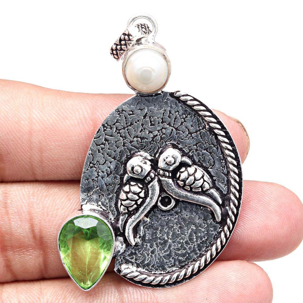 Pendant Peridot Quartz Gemstone Handmade Gift For Her Silver Jewelry 2.5"