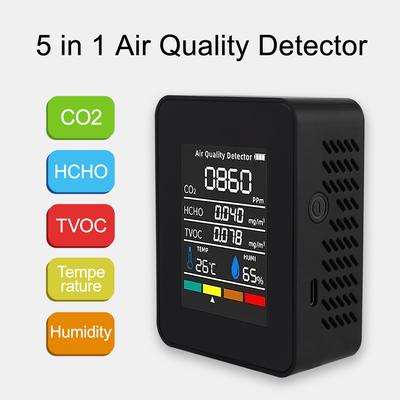 ЖК-дисплей перезаряжаемый 5 в 1 детектор углекислого газа CO2 HCHO TVOC температура влажность цифровой монитор качества воздуха монитор тестер