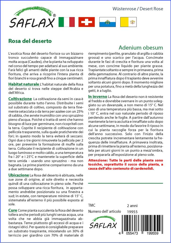 SAFLAX Garden in the Bag - Роза пустыни - 8 семян - С субстратом в подходящем пакете - Adenium obesum