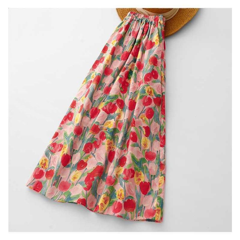 2025 Vintage Resort Tulip Printed Peplum Skinny Oil Color Halter Юбка