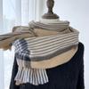 Women's Elastic Soft Plaid Scarf  Striped Winter Warm Scarf with Tassel Trim, Versatile Fashion Accessory for Casual Outings