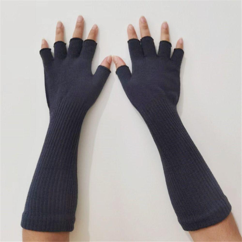 Autumn Winter Warm Knitted Half Finger Gloves Elbow Long Arm Warmers Work Gloves