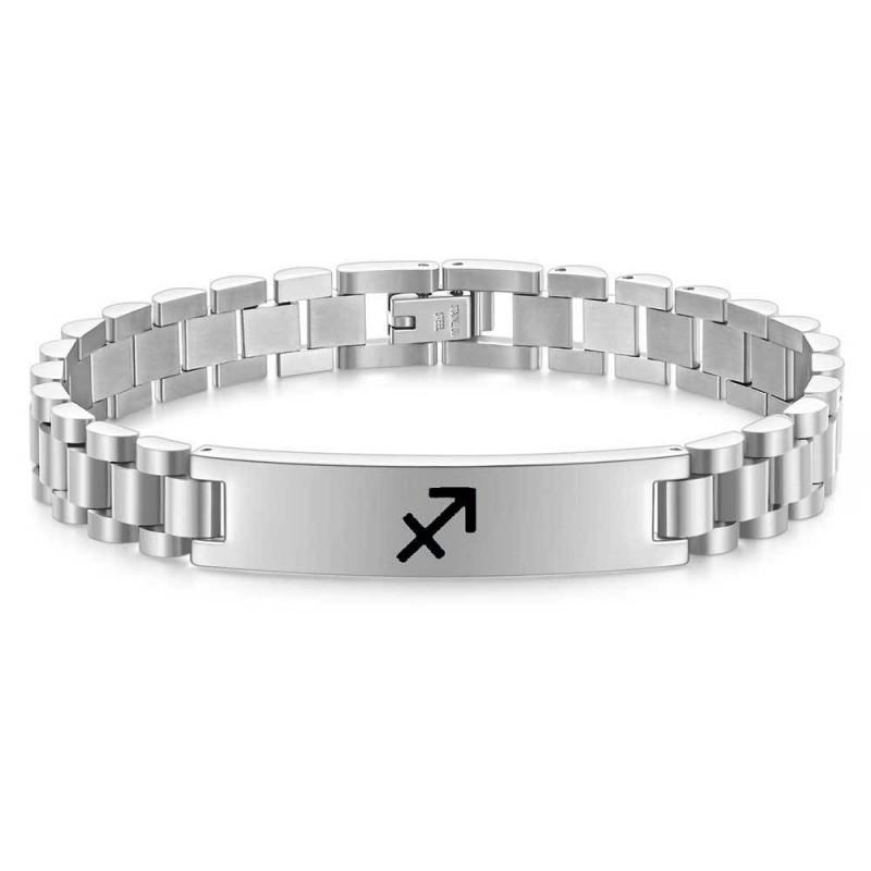 Stainless Steel Geometric Zodiac Bracelet Men Laser-Etched 10mm Wide Adjustable Cuff Bangle Jewelry