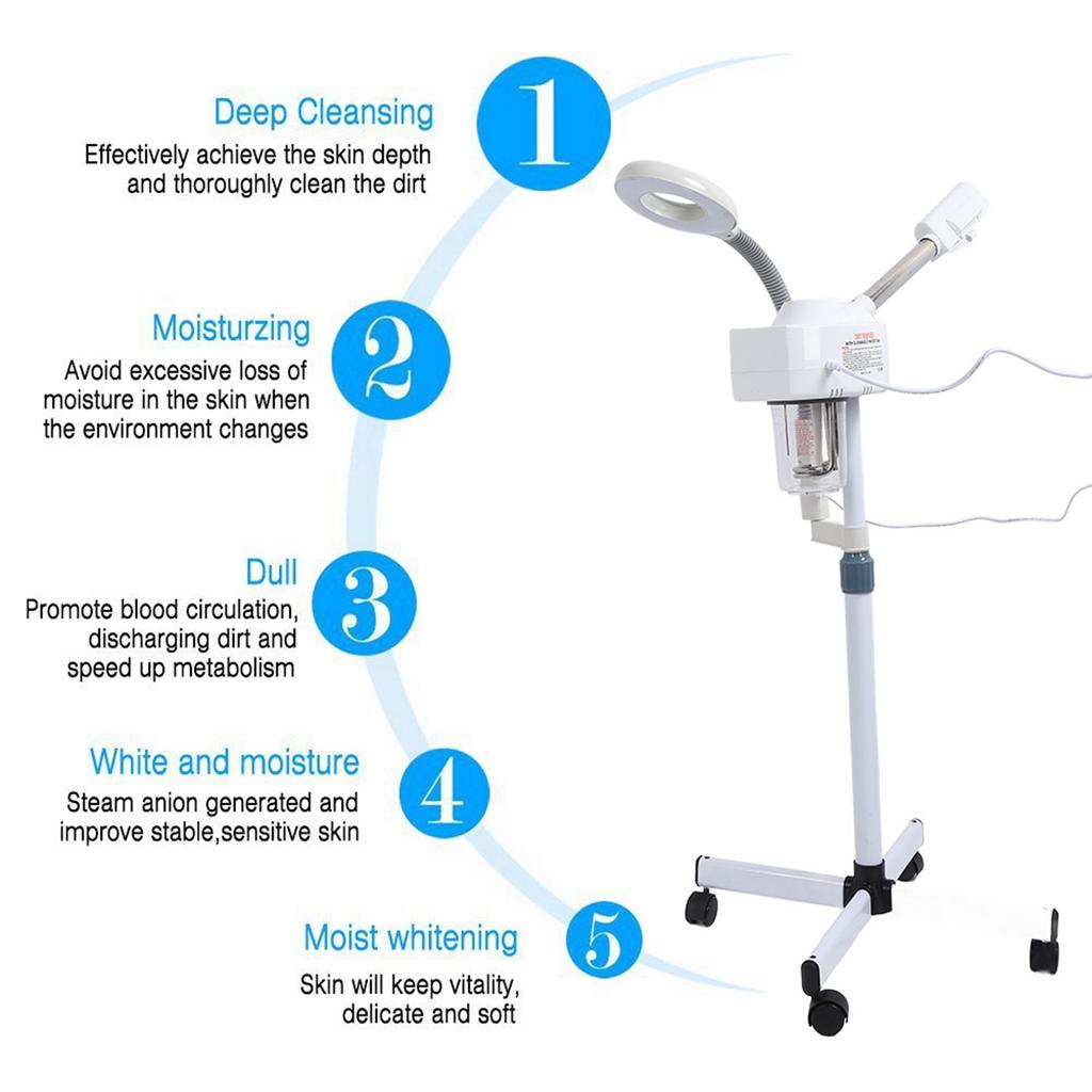 2 In 1 Facial Steamer LED 5X Magnifying Floor Lamp Machine Multifunction Spa Professional Humidifier