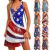 Women's Summer Casual Sun Skirt With Pocket V-Neck Independence Day Printed Loose Vest Dress