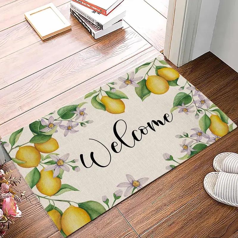 Приветственный коврик Лимонный и Цветочный с надписью welcome, Прочный коврик для помещений и улицы для прихожей, спальни, прачечной