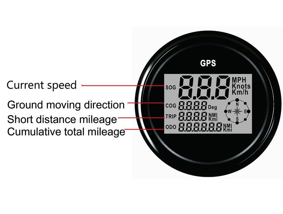 Universal MPH SOG COG ODO TRIP Meter For Motorcycle Car Truck Boat Yacht Digital GPS LCD Digital Speedometer Gauges 85mm 12/24V Version 300KM/H
