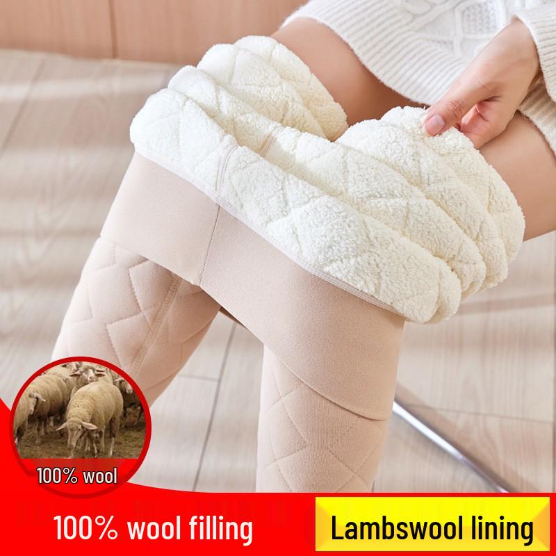 Women's High-Waisted Wool & Fleece-Lined Warm Winter Pants, Plus Size, Thickened Base Layer