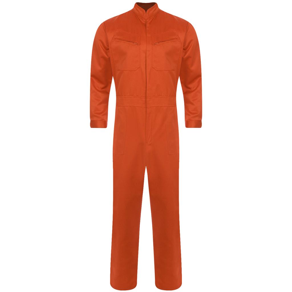 Mens Pure Cotton Jumpsuit Stand Collar Design Long Sleeve Front Zip Overalls Work Uniform Coveralls