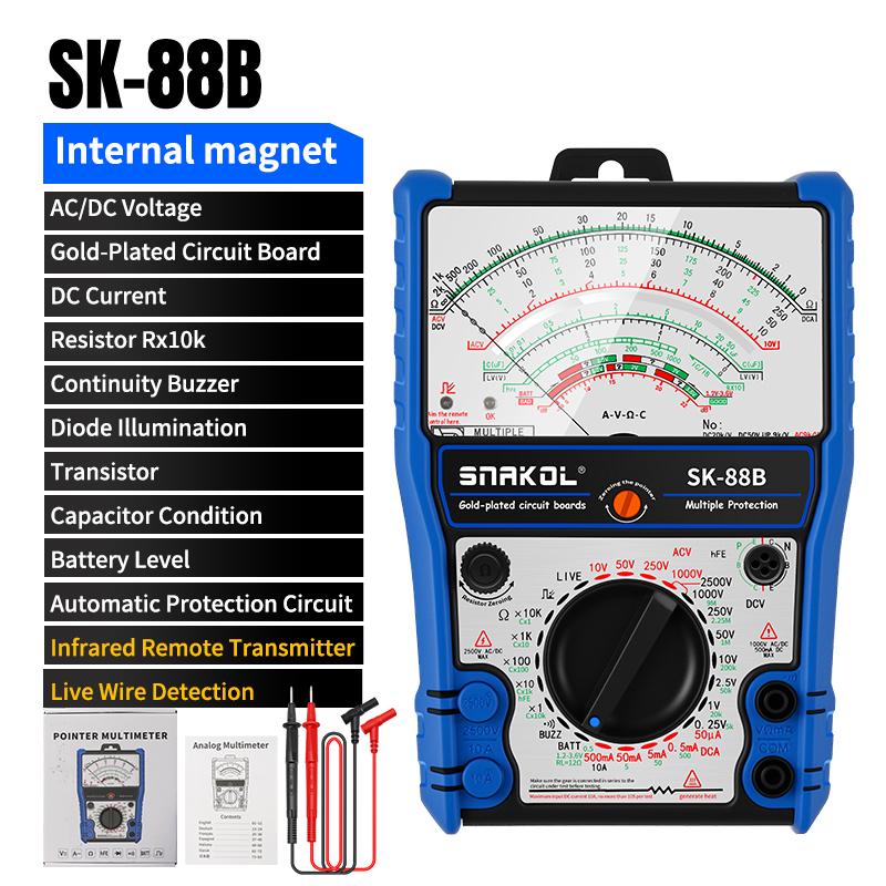 SNAKOL Pointer Analog Multimeter AC DC Volt Current Resistance Capacitance Transistor Tester Multi Meter Full Protection