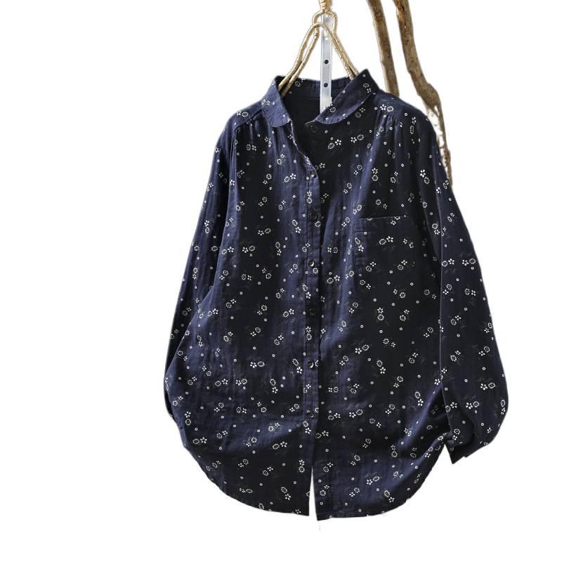 Женская рубашка из хлопковой марли с длинным рукавом в ретро-цветочном стиле, весна 2026