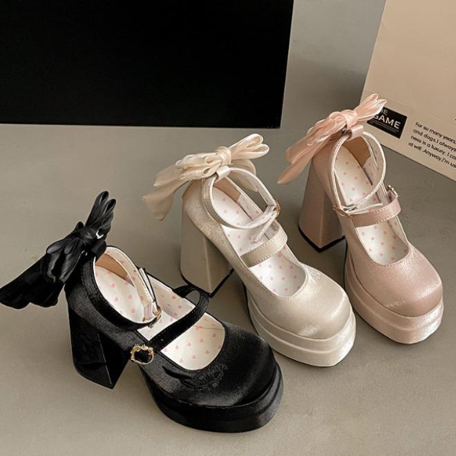 Женские туфли на высоком каблуке, туфли-лодочки в стиле Лолита, весенне-осенние, женские, для улицы, ретро, с бантом, Мэри Джейн, французские элегантные, каблук 6-8 см