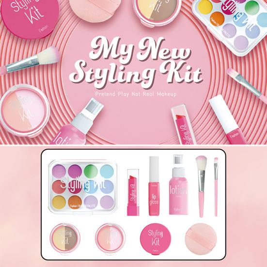 10Pcs Kids Makeup Kit for Girls Pretend Play Cosmetic Set with Eyeshadow Palette Lipstick Mirror More Washable