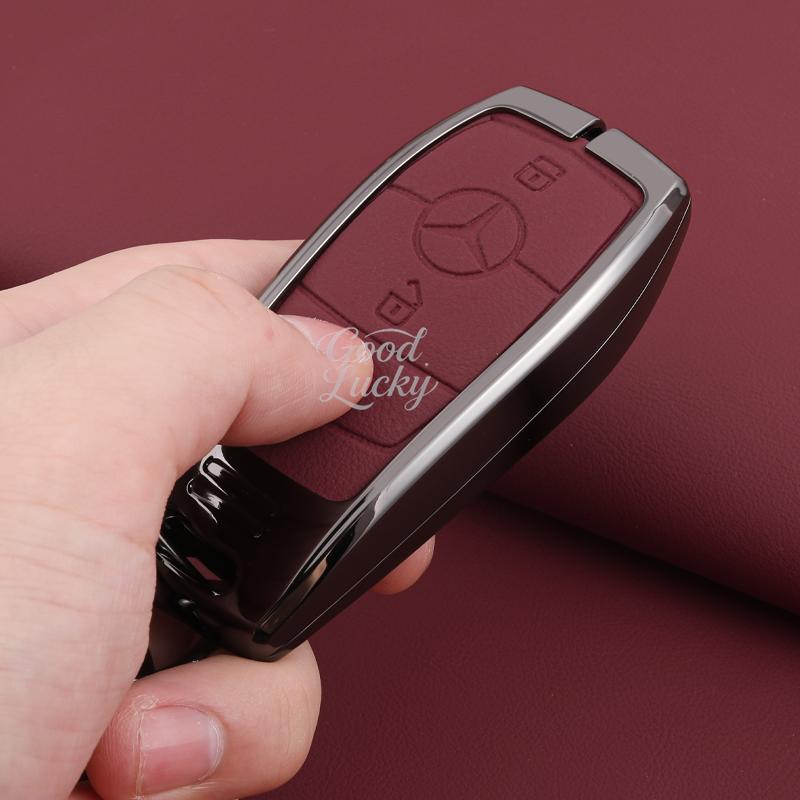 Zinc Alloy Leather Car Key Case Cover For Mercedes Benz C260 C200 C180 GLA/E/C Class E43 E260 E300 Keychain Auto Accessories QD1