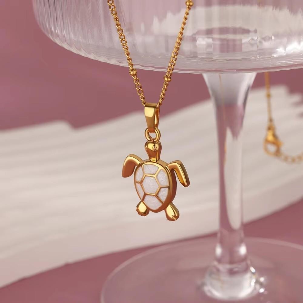 Stainless Steel Turtle Pendant Necklace Trendy Beads Chain Necklace Choker Necklace Beach Outfit