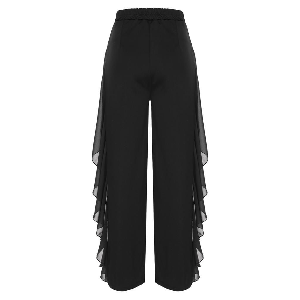Женские танцевальные брюки с высокой талией и широкими штанинами, с воланами, драпировкой, для сценических выступлений, струящиеся
