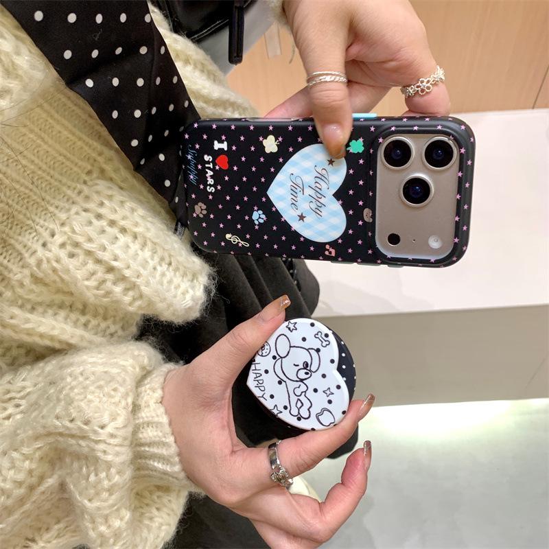 Магнитный чехол для iPhone 17/16 Pro Max/15 Pro в корейском стиле с принтом в горошек и звездами