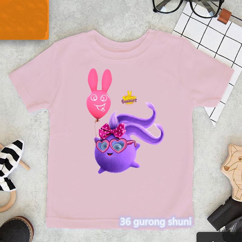 Kawaii Girls TShirts Cartoon Sunny Bunnies Graphic Print Baby Girls Clothes Fashion Aesthetic Children Tshirts Pink Shirt Tops