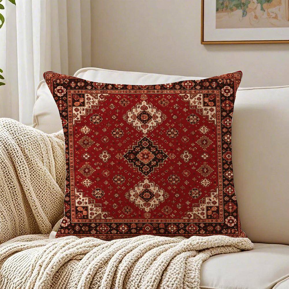 Ретро Красный Этнический Стиль Наволочка Дышащий Органический Короткий Плюш Чехлы для Подушек Машинная Стирка Устойчивый к Сминанию Мягкий Прочный