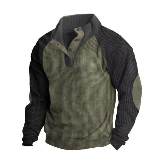 Мужская толстовка с воротником-стойкой и пуговицами, с длинным рукавом, повседневная, свободная, ретро-цвета, для повседневного спорта на открытом воздухе, для путешествий, контрастные цвета, топ