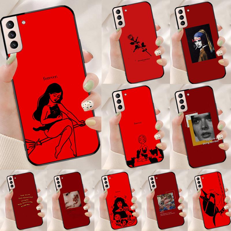 Red Aesthetics Doodles Art Funda Case For Samsung Galaxy S25 Ultra S9 S10 S20 S22 Plus S21 FE S23 S24 Ultra Phone Cover