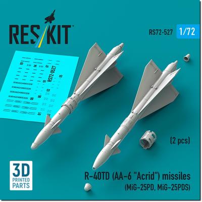 Reskit Едкая ракета с инфракрасным наведением 2 шт. Пластиковые детали модели 1/72 Р-40ТД АА-6 Воздух-воздух (для МиГ-25ПД/ПДС) RSK72-0527 (Самолет)