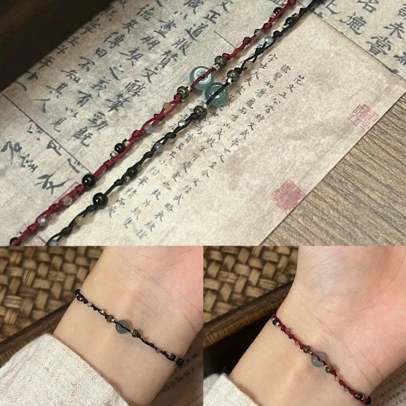 Ретро китайский стиль регулируемый ручной работы плетеный браслет из нити бисерный браслет с подвесками модный браслет для пары ювелирные изделия