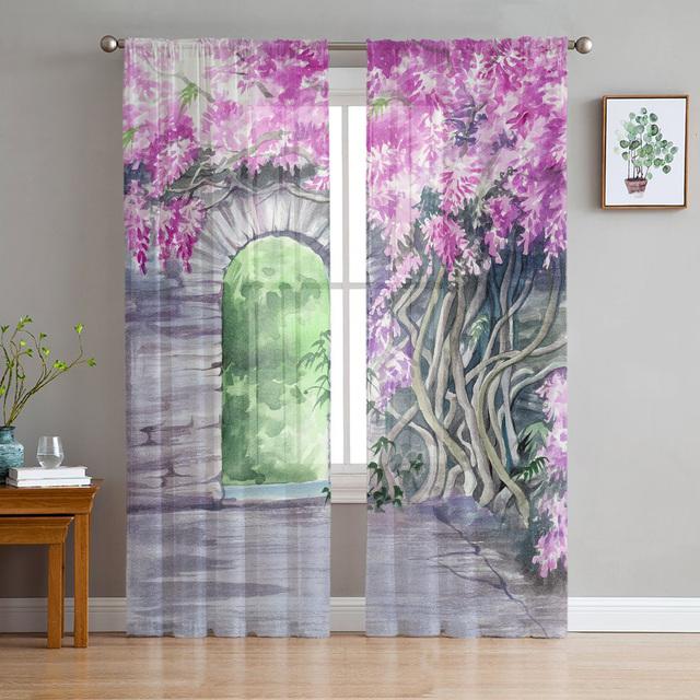 Arch Flowers Sea Printed Curtains Drape Sheer Tulle Home Decoration Living Room Bedroom Cortinas Chiffon Window Curtains