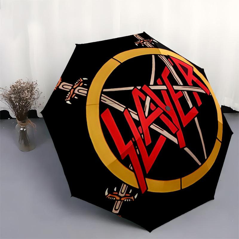 1 шт. Зонт с автоматическим открытием и логотипом группы Slayer | Портативный складной 8-реберный ручной, Милый подарок на Хэллоуин и Рождество для улицы, Повседневный аксессуар