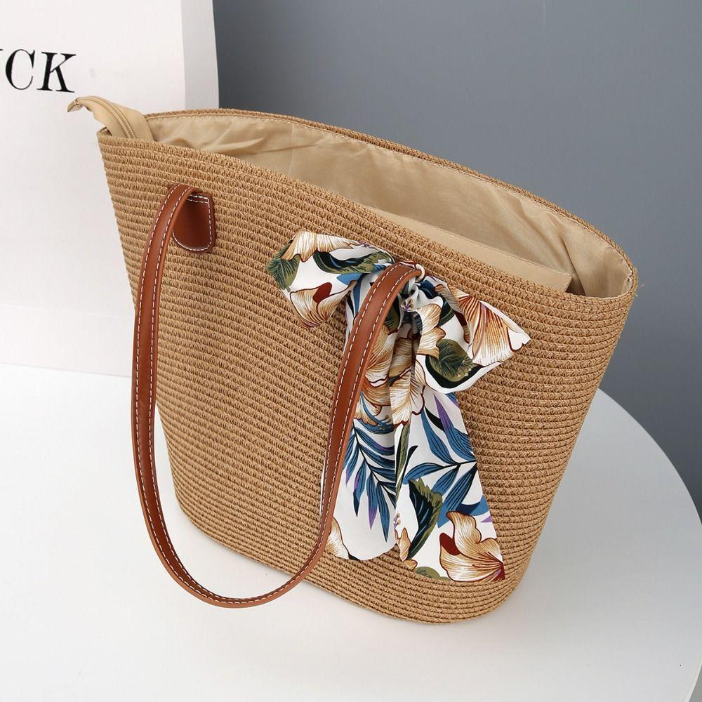 Sun Protection Straw Beach Hat Large Capacity Tote Bag Portable Beach Bag  Travel Outdoors