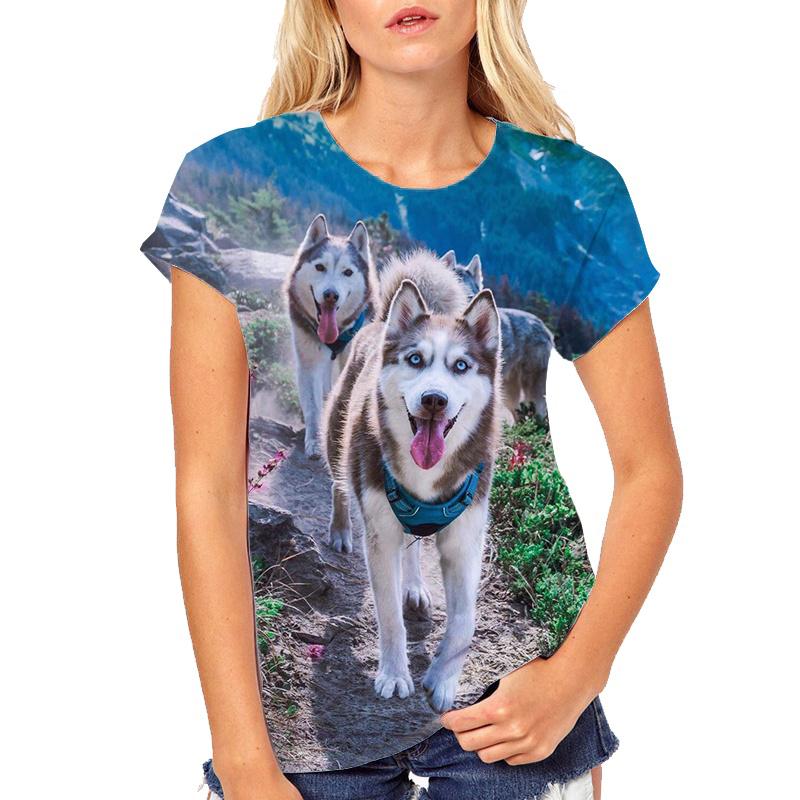 Женская футболка с принтом собаки хаски 3D Футболки с изображением животных Женская повседневная уличная одежда с коротким рукавом Harajuku Летние футболки большого размера Y2k Топы