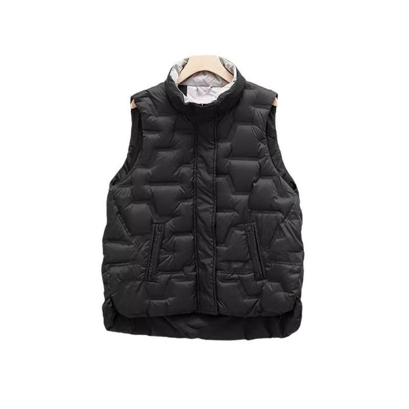 Womens Short Down Vest Winter Warm Puffer Stand Collar Loose Fit White Duck Sleeveless Outerwear