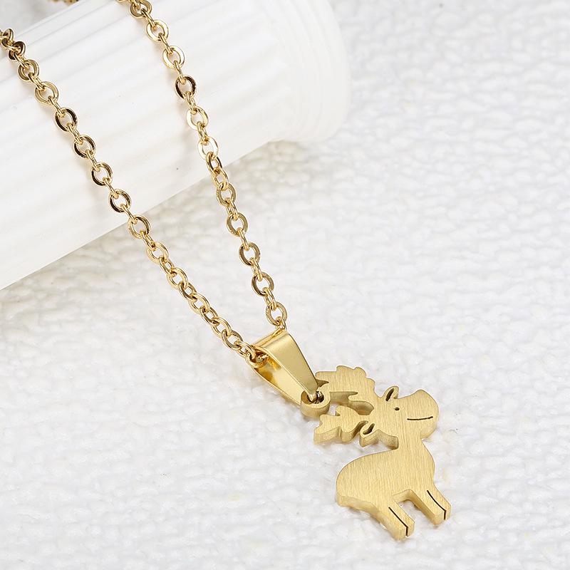 Минималистичное рождественское ожерелье-подвеска с оленем - Женские украшения из титановой стали, Европейский и американский стиль