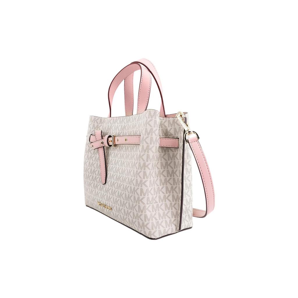 Michael Kors MK Emilia Монограмма Color Block Логотип Молния Квадратный Полиэстер Плечо Crossbody Сумка-тоут Маленькие Женские сумки Розовый Белый 35H0GU5S1B-7183