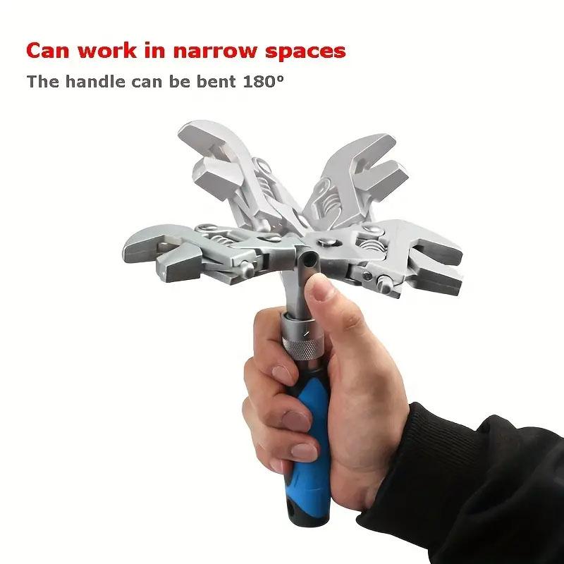 Multifunction 5 In 1 Torque Wrench 10 Inch Adjustable Ratchet Wrench 180 Degree Folding Spanner Mini Spanners Home Repair Tools
