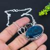 Blue Tourmaline, Onyx Handmade 925 Sterling Silver Necklace 18" t0T80