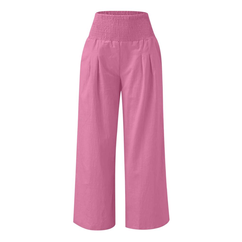 High Waisted Pants For Women Stretchy Wide Leg Palazzo Pants Casual Comfy Beach Pants Trousers