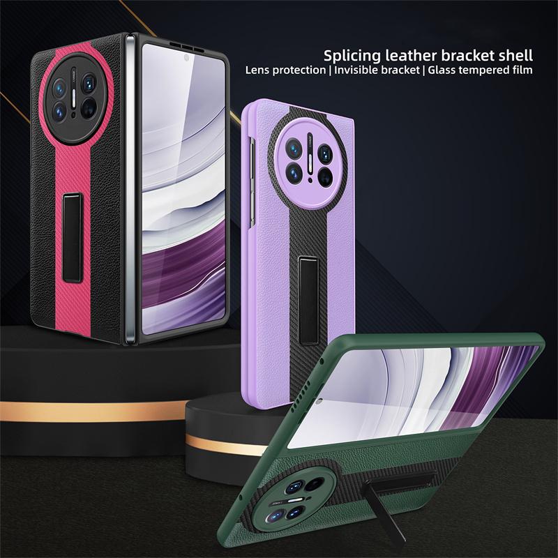For Huawei Mate X5 / Mate X3 Case Wrist Strap Bracket Leather Strap With Tempered Film Folding Shockproof Cover
