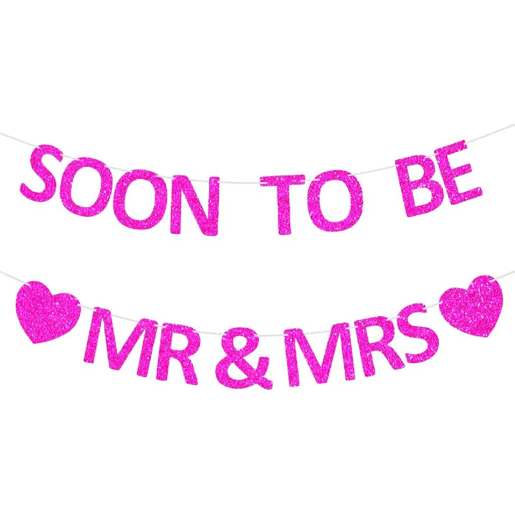 Mr & Mrs Banner Pre-strung Soon To Be Mr and Mrs Sign Glitter Engagement Banner for Bridal Shower Wedding Engagement Bachelorette Party Decorations