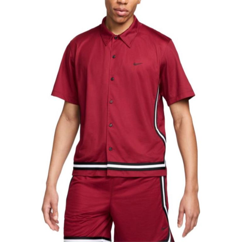 Nike Polo Button Logo Striped Short Sleeve Shirt Men Shirts Red FN2876-677