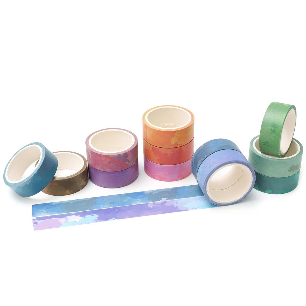 YUBX Masking Watercolor Washi Tape with Pastel Cloud Perfect for DIY Gift and Gift Decorations Tape, 12-Piece Set, Pattern, Crafts, Journals,