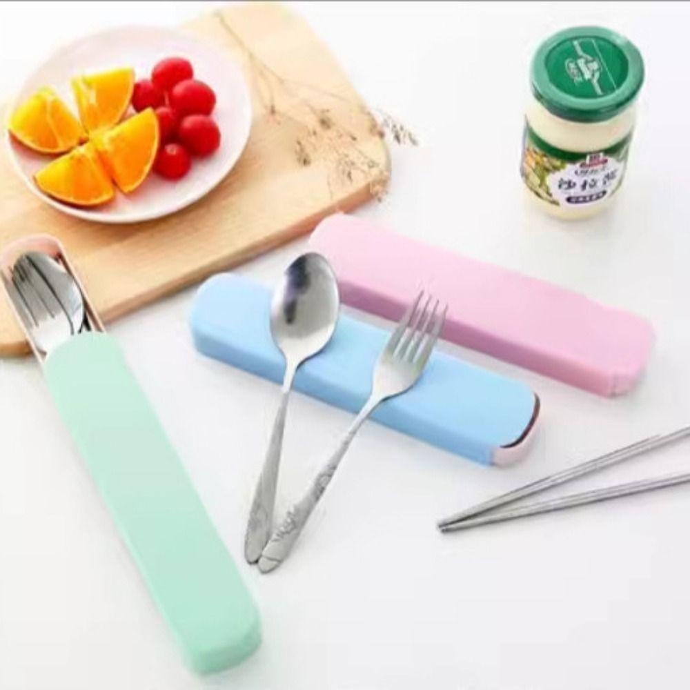 3 шт./набор портативных столовых приборов из нержавеющей стали с коробкой для хранения ложек модный набор столовых приборов