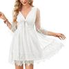2026 summer lace premium temperament loose lazy splicing deep V-neck pleated dress