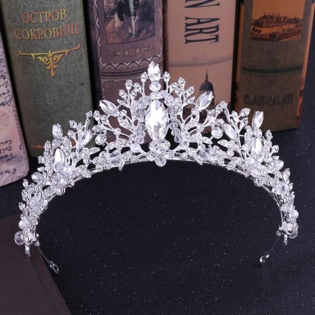Baroque Luxury Rhinestone Beads Heart Bridal Tiaras Crown Silver Plated Crystal Diadem Crowns Headband Wedding Hair Accessories