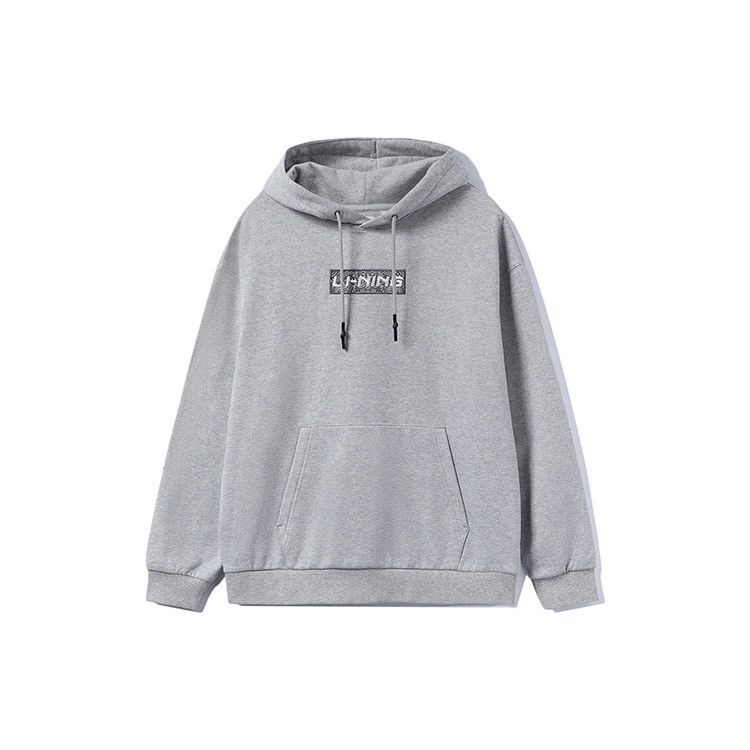 Li Ning Sports Fashion Series Embroidered Logo Fleece Warm Sweatshirt Unisex Sweatshirt Floral-Gray Brick-Gray AWDRB74-2