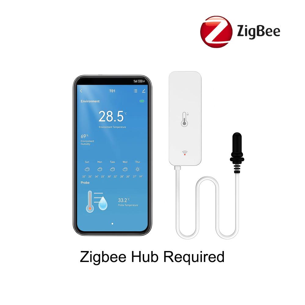 Tuya WiFi Zigbee Измеритель температуры и влажности с внешним датчиком-зондом Опциональный цифровой ЖК-экран Термометр для аквариума