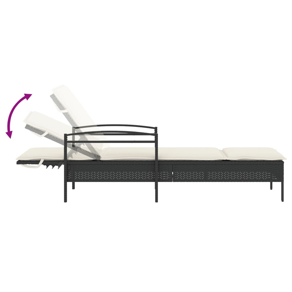 Black Sun Lounger with Cushion 63x200x81 cm Poly Rattan