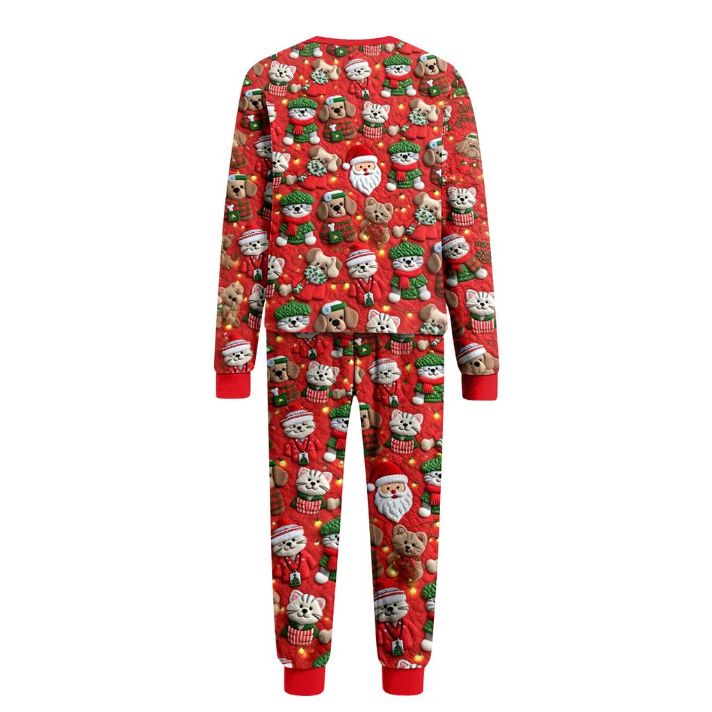 Matching Family Christmas Print Flannel Homewear Set Long-Sleeve Top And Pants