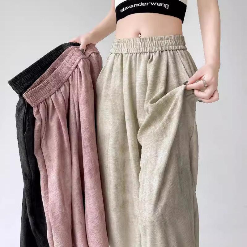 Широкие брюки из хлопка и льна с принтом тай-дай, летние женские, тонкие, шикарные, свободного кроя, длиной до пола